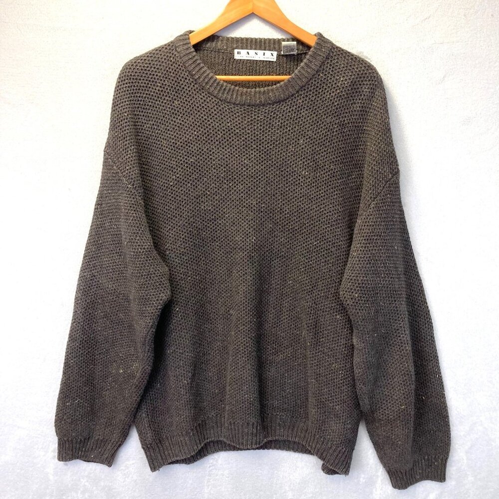 Vintage 90s Basix Flecked Sweater Mens‎ XLT XL Tall Brown Speckled Relaxed Cabin